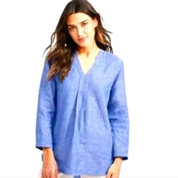 L.L.Bean 100% Linen Long Sleeve Split neck Shirt Tunic Pullover-Size -Small 🩵 - Picture 6 of 6
